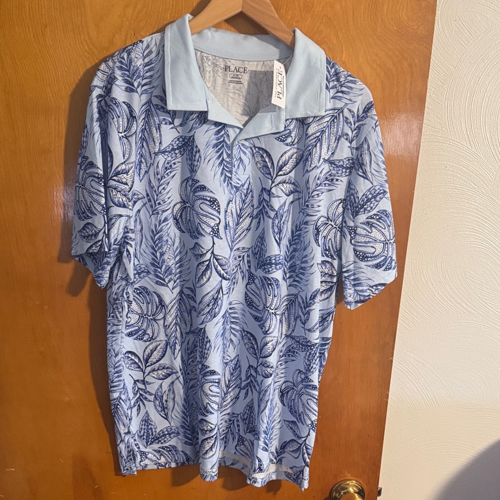 Tropical Polo Shirt Mens XL Blue Knit